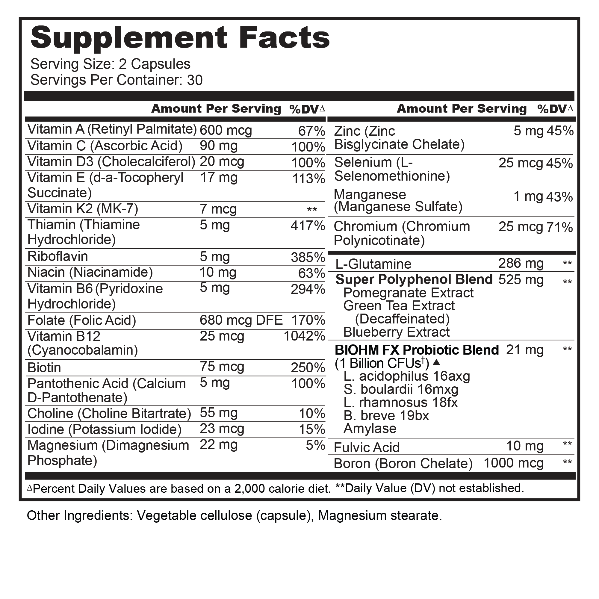 microbiome multi supplement facts